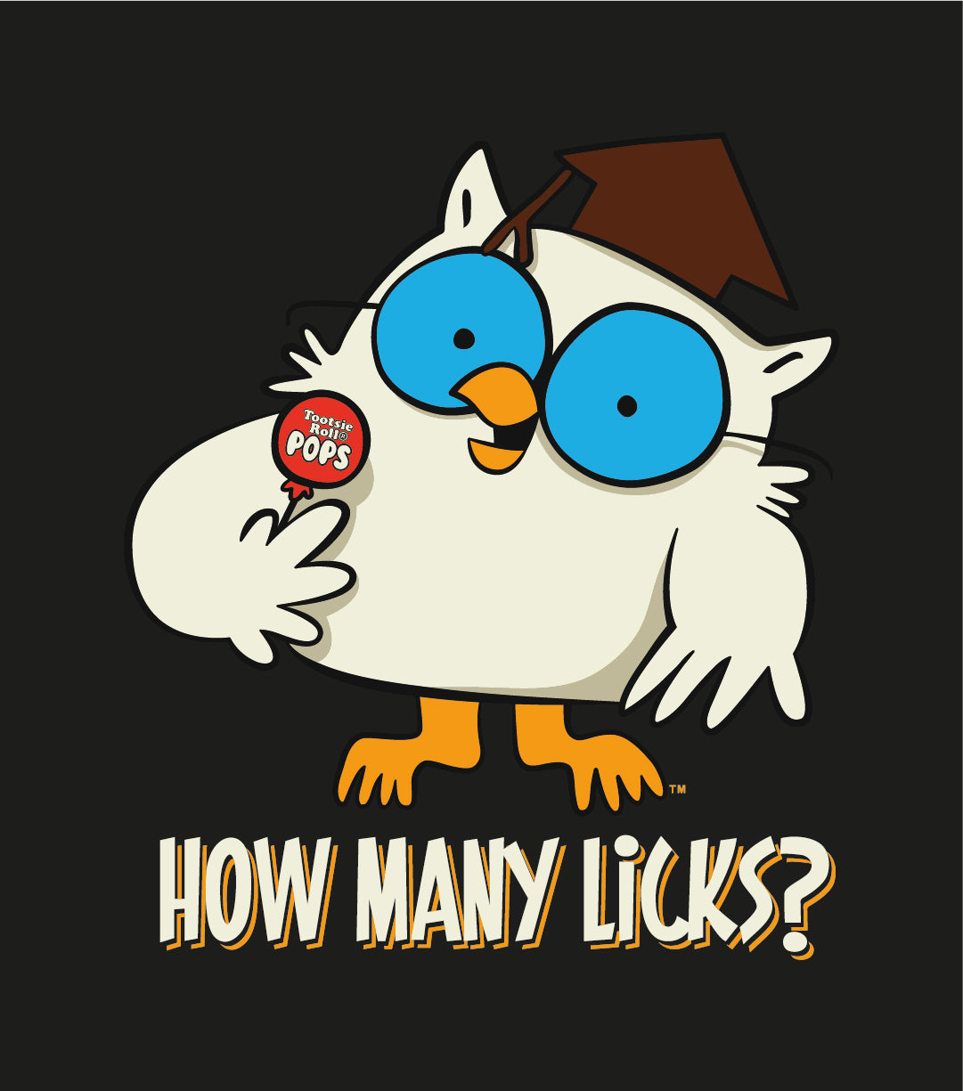 Junior's Tootsie Pop Mr. Owl How Many Licks Does It Take Graphic Tee Black  Medium 