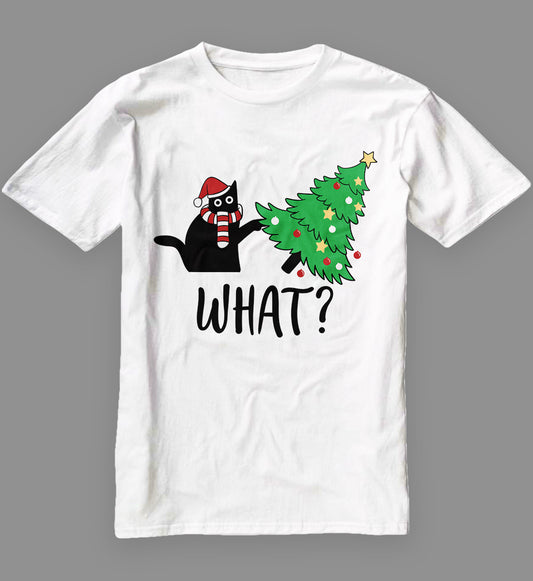 Black Cat What Christmas T-Shirt
