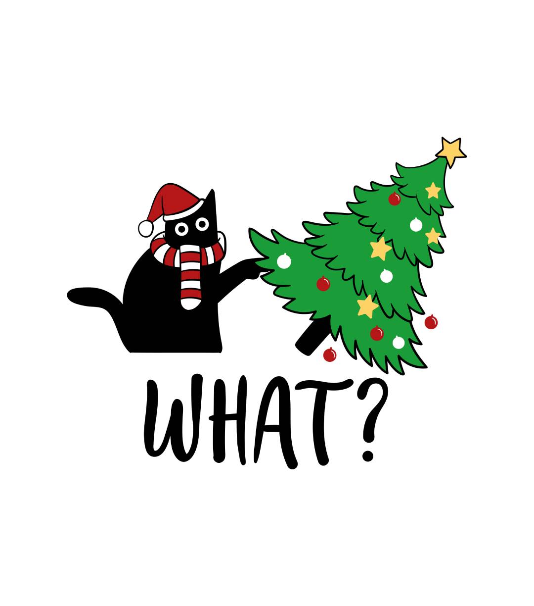 Black Cat What Christmas T-Shirt