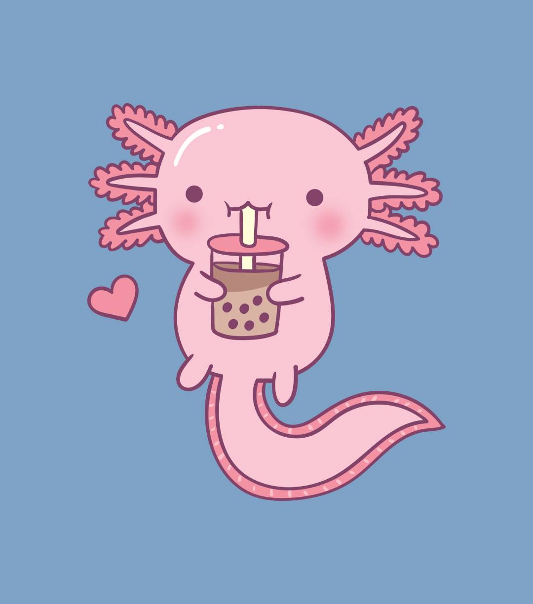 Cute Axolotl Loves Boba Tea Kids T-Shirt