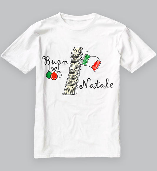 Buon Natale Christmas Italian Flag and Tower of Pisa T-Shirt