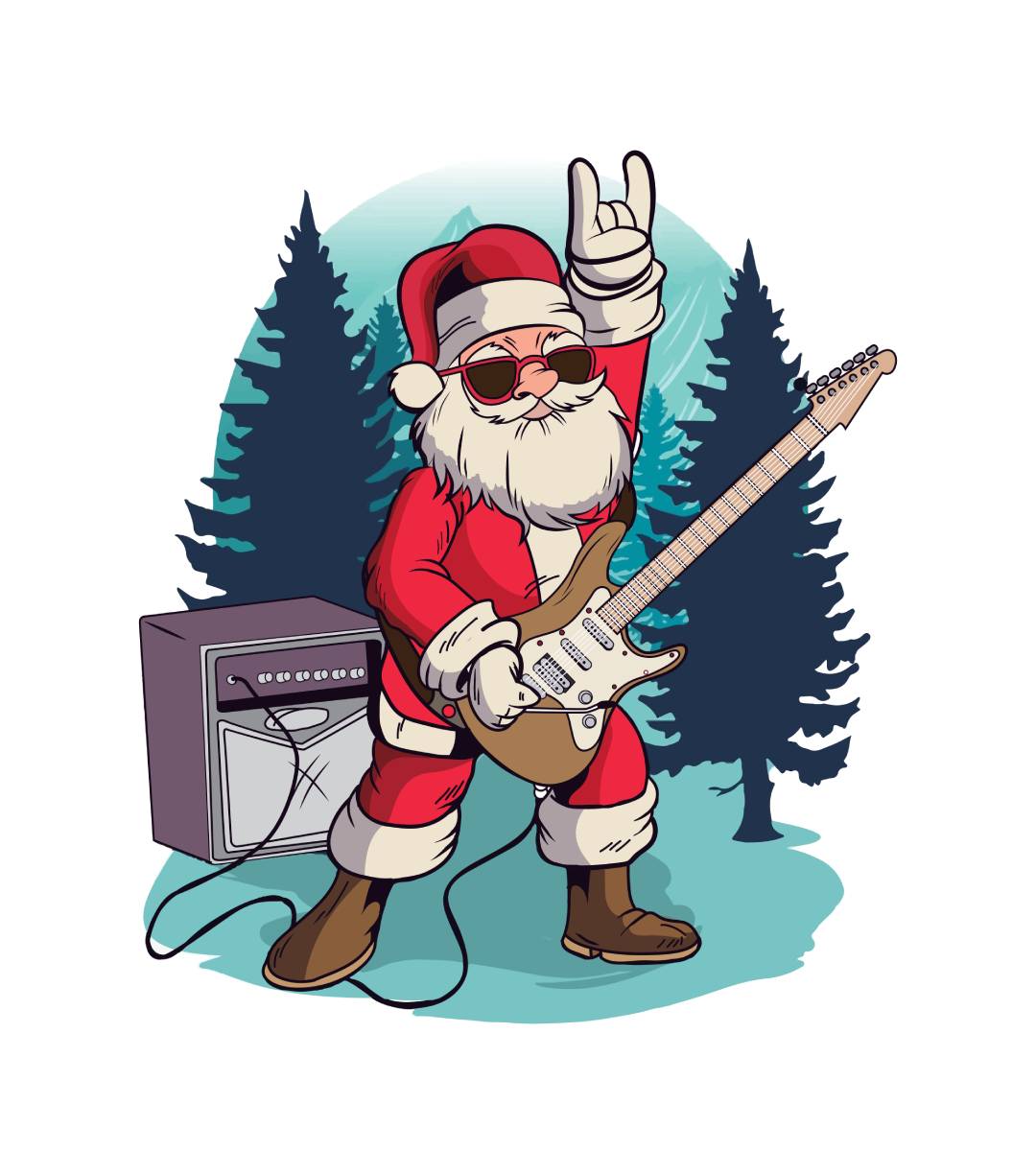Heavy Metal Santa With Guitar and Sunglasses Christmas T-Shirt Classic T-Shirt