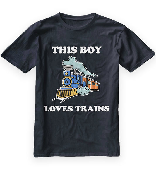 This Boy Loves Trains Trainspotter Engine Wagon Lover Youth Shirt